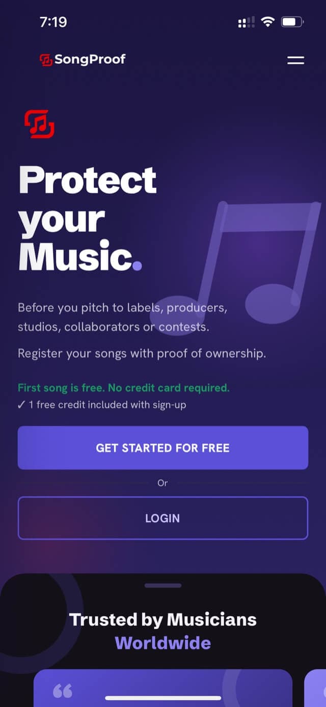 SongProof: Landing